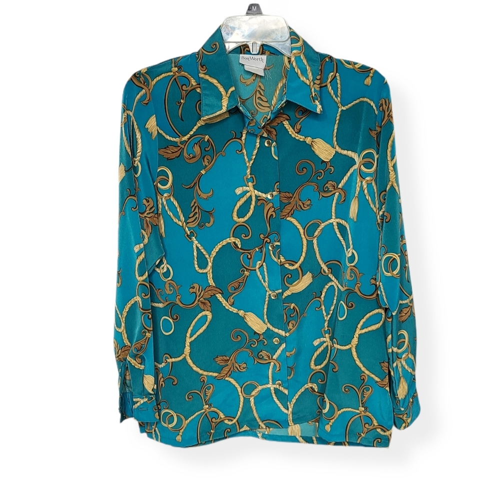 Bon Worth Teal and Gold Dress Shirt